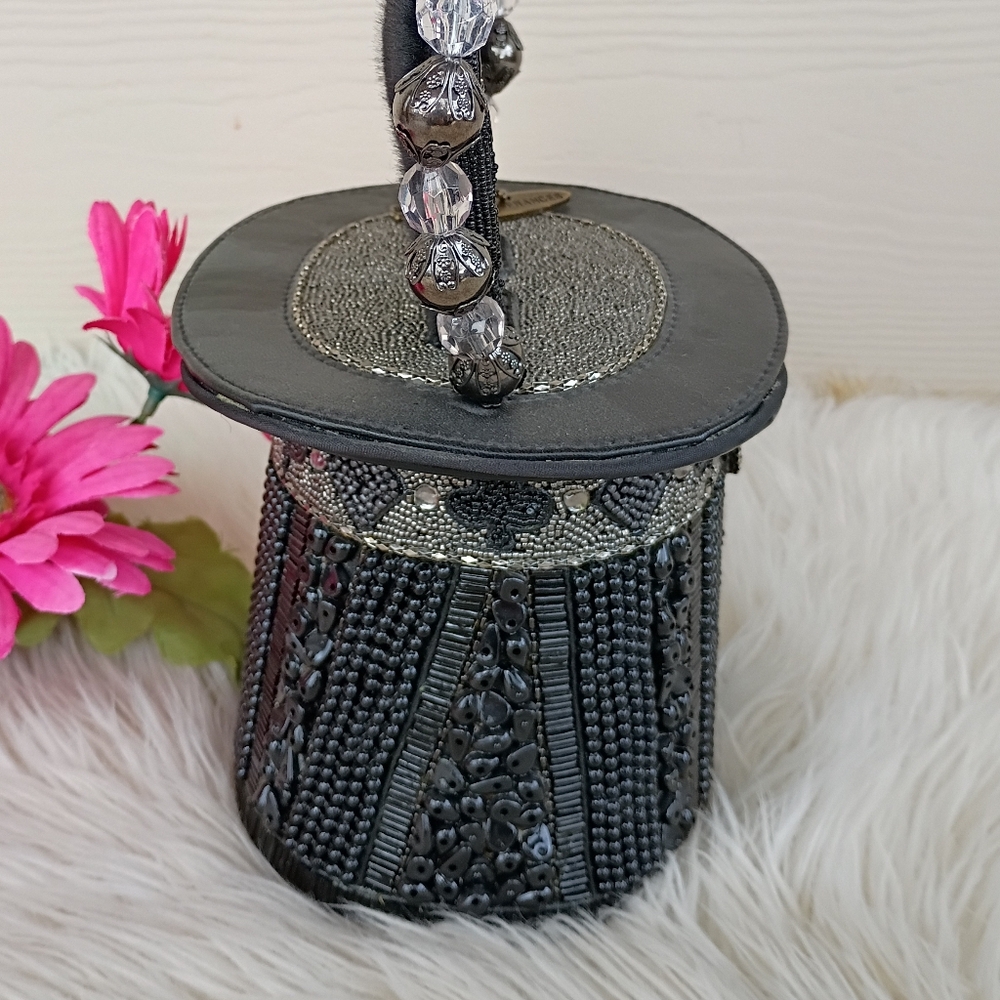 Rare Mary Frances Hocus Pocus Black Beaded Magician's Rabbit In A Hat Bucket Bag - Picture 6 of 16